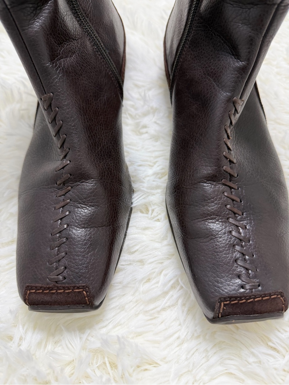 Paul Green Brown Leather Mid-Calf Boots | Square Toe & Side Zip | Size 6 Y2K - Picture 3 of 12
